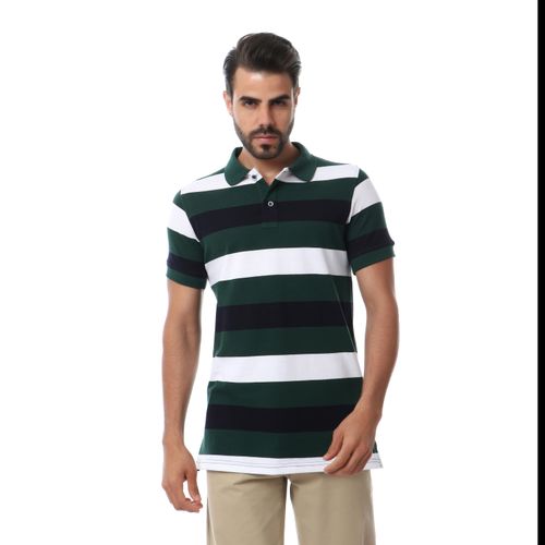 Casual Stripe Polo Shirt - Green