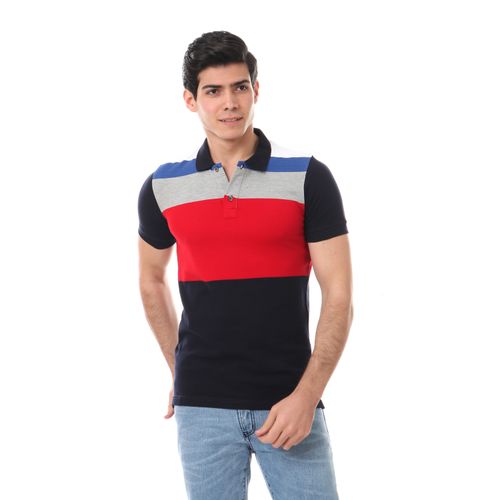 Plus Size Half Sleeves Casual Polo Shirt - Navy Blue