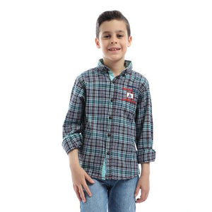 Boys Front Stitched Tartan Long Sleeves Shirt - Green