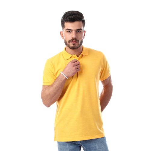Heather Buttoned Polo Shirt - Yellow