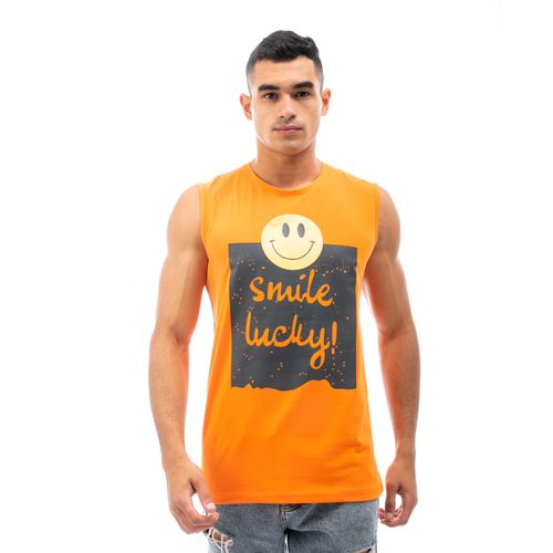 Printed Smile Lucky Comfy Tank Tops - Orange