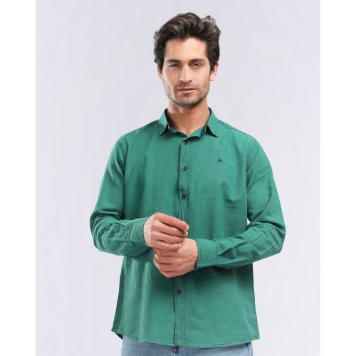 قميص سادة بأكمام طويلة وأزرار - أخضر