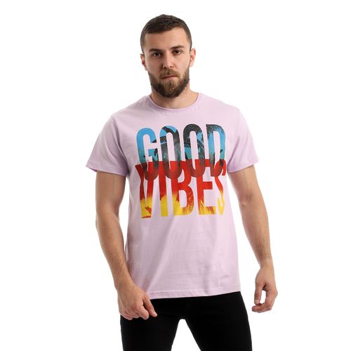 "Good Vibes" Slip On Casual Printed Tee - Lilac