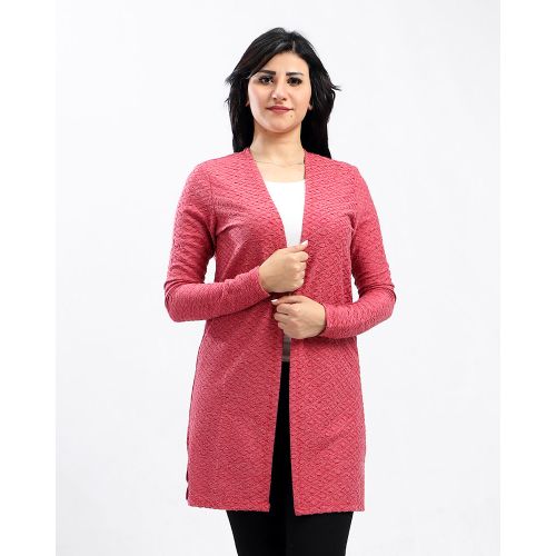 Scratched Open Neckline Cardigan - Light Red