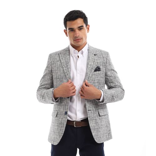 Twill Plaids Slim Fit Elegant Blazer - Navy Blue & White