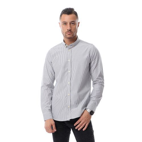 Basic Stripe Buttoned Casual Shirt - Black