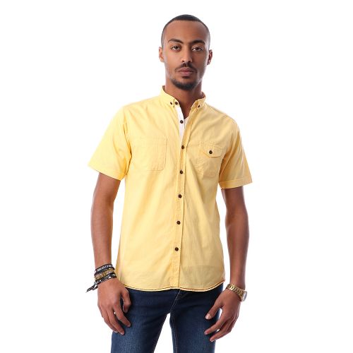 قميص جبردين بأكمام قصيرة بجيبين - أصفر