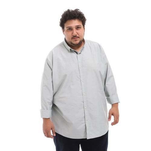Plus Size Plain Classic Collar Shirt - Light Olive