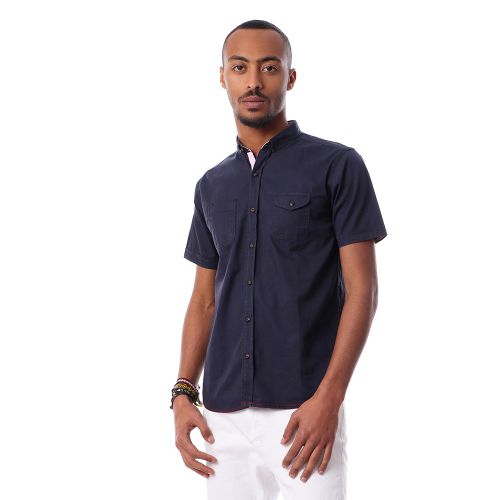 Gabardine Short Sleeves With Two Pockets Shirt - Navy Blue