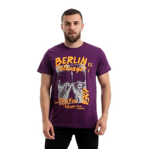 Printed "Berlin" Short Sleeves Summer Tee - Purple