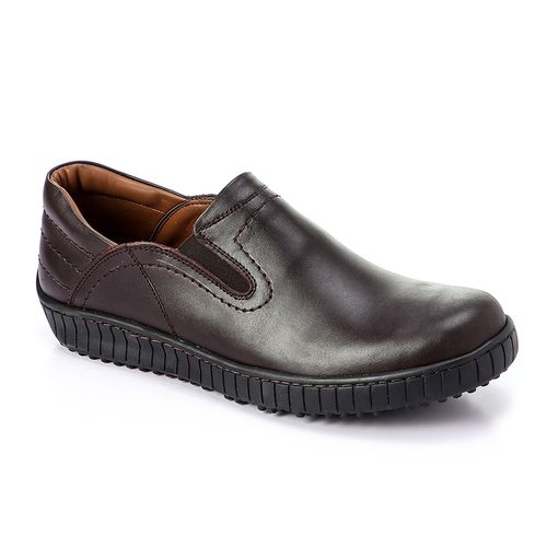 Round Toecape Shape Slip On Shoes - Dark Brown