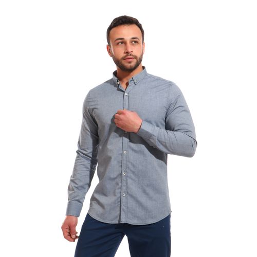 Plus Size Textured Buttoned Shirt - Indigo