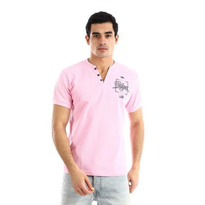 Side Embroidered Henely T-shirt - Rose