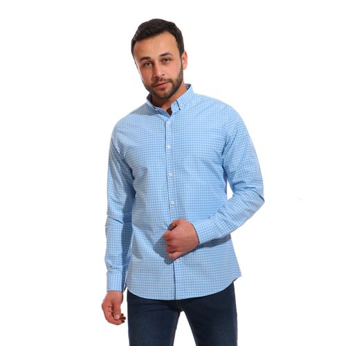 Trendy Plaids Full Sleeves Shirt - Sky Blue & White