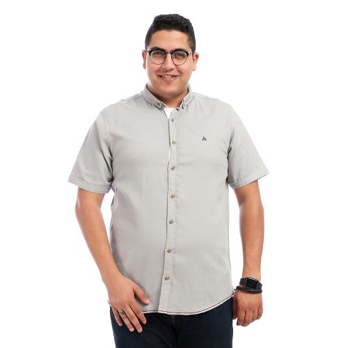 Self Pattern Short Sleeves Buttoned Shirt - Light Grey