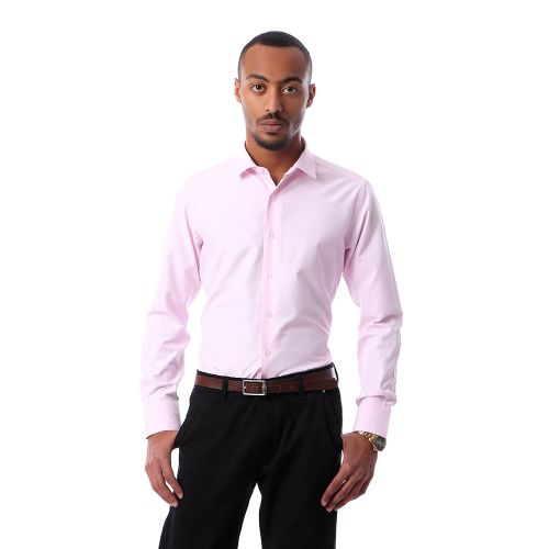 Elegant Long Sleeves Shirt With Classic Collar - Pink