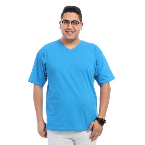 Solid V-Neck Casual Comfy T-shirt - Medium Blue