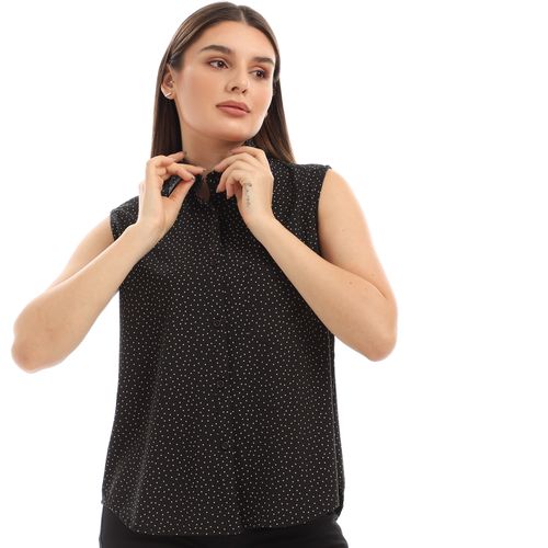Sleeveless Tiny Dotts Pattern Shirt - Black