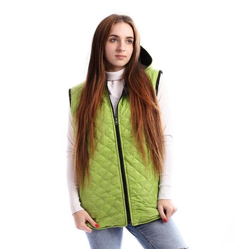 Double Face Hooded Vest - Green & Black