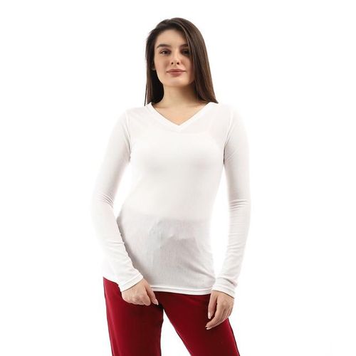 Ribbed Slip On Fashionable Top - Off White