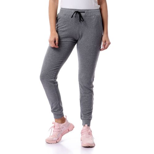Solid Elastic Waist With Drawstring Sweatpants - Heather Dark Grey