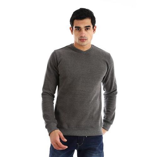 Basic V-neck Solid Sweatshirt - Dark Grey