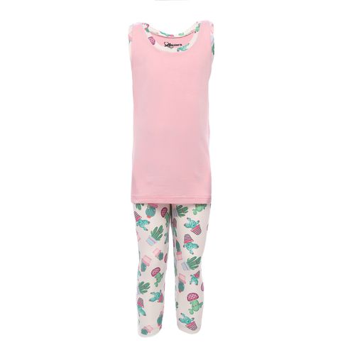 Girls Cactus Sleeveless Slip On Pajama Set - Pink