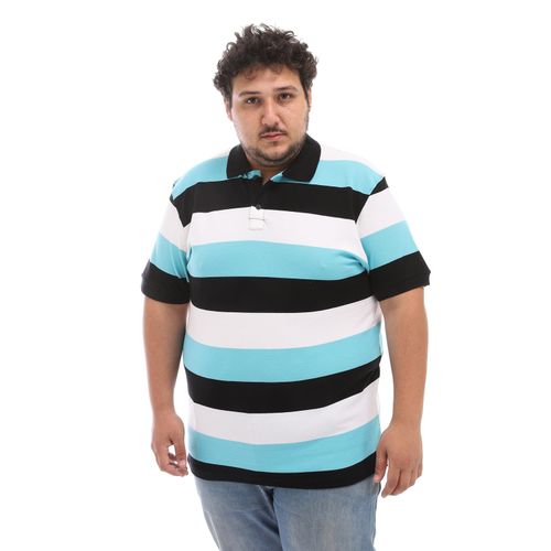 Wide Striped Pique Polo Shirt - Black