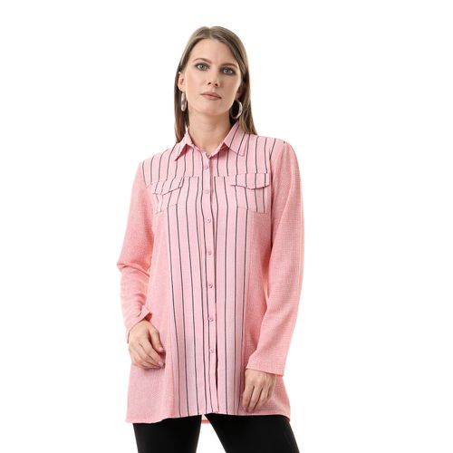 Striped & Plain Full Sleeves Shirt - Rose