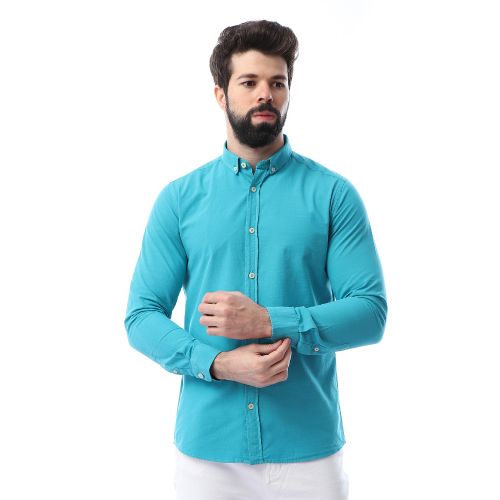 Solid Long Sleeves Turquoise Steel Blue Shirt