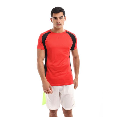 Bi-Tone Solid Sportive Round Tee - Red & Black