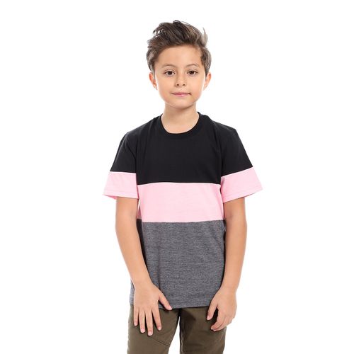 Boys Color Block Casual T-shirt - Black