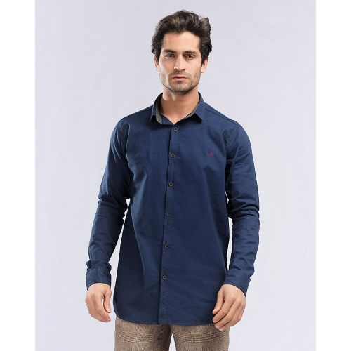 Buttoned Long Sleeves Solid Shirt - Navy Blue