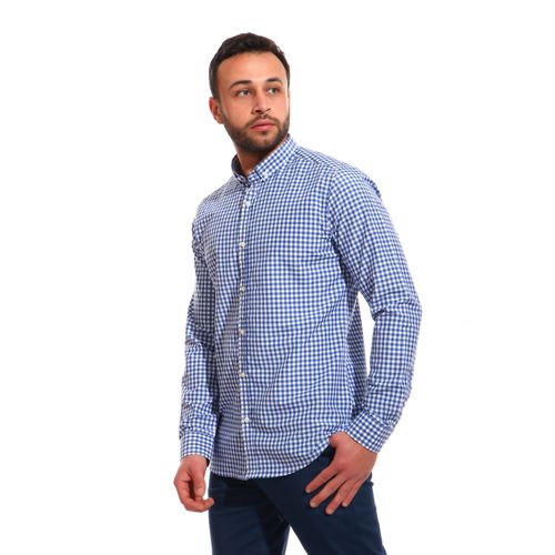 Basic Checkered Buttoned Long Sleeves Shirt - Royal Blue