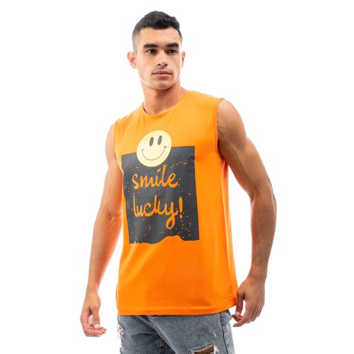Printed Smile Lucky Comfy Tank Tops - Orange