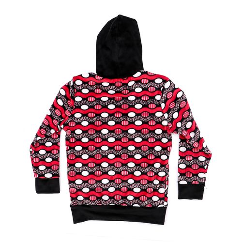 fleece self patterned pajama set for girls - dark red - black
