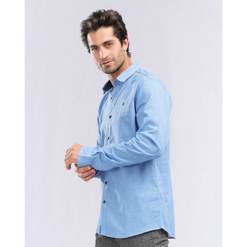 Self Stitched Long Sleeves Shirt - Cornflower Blue
