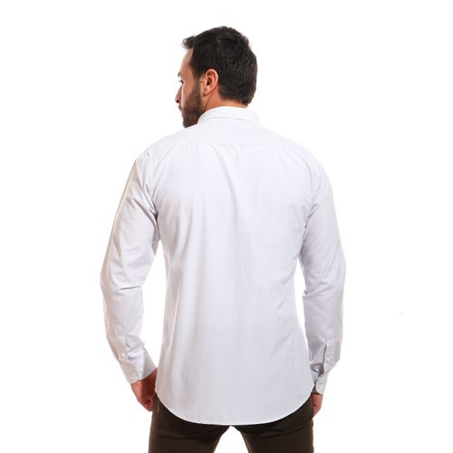 Striped Turn Down Collar Cotton Shirt - Grey & White