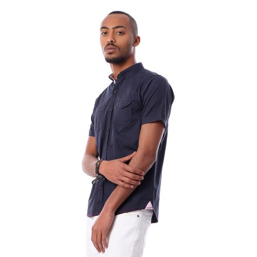 Gabardine Short Sleeves With Two Pockets Shirt - Navy Blue