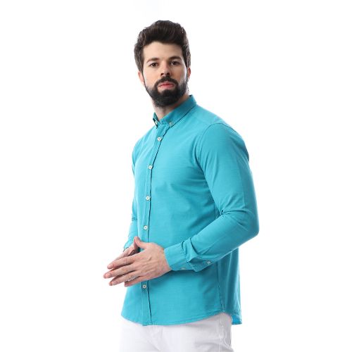 Solid Long Sleeves Turquoise Steel Blue Shirt