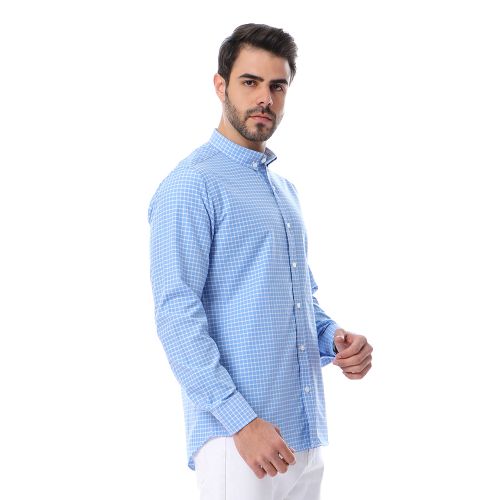Full Sleeves Small Plaids Shirt - Baby Blue & White