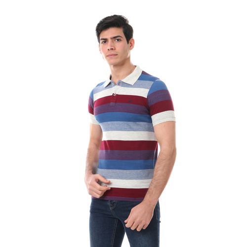 Wild Stripes Short Sleeves Polo Shirt - Blue