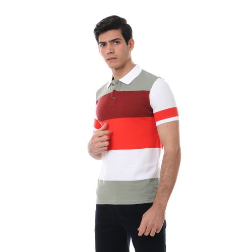 Colorful Short Sleeves Polo Shirt - White