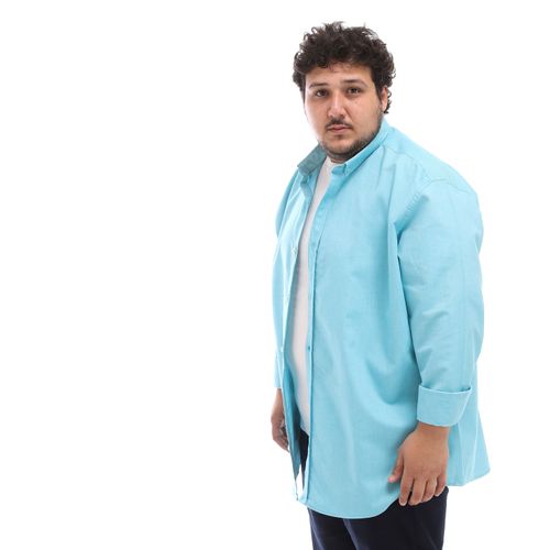 Plus Size Textured Buttoned Shirt - Turquoise