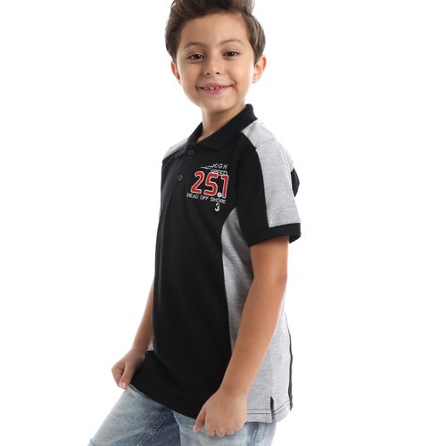 Boys Patched Pocket Pique Polo Shirt - Black & Grey