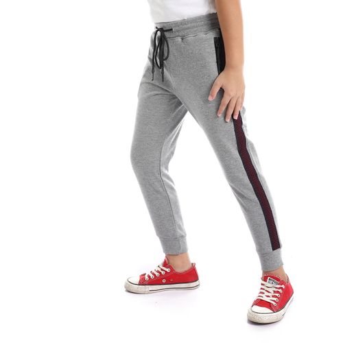 Patched Side Slip On Comfy Sweatpants - Heather Grey