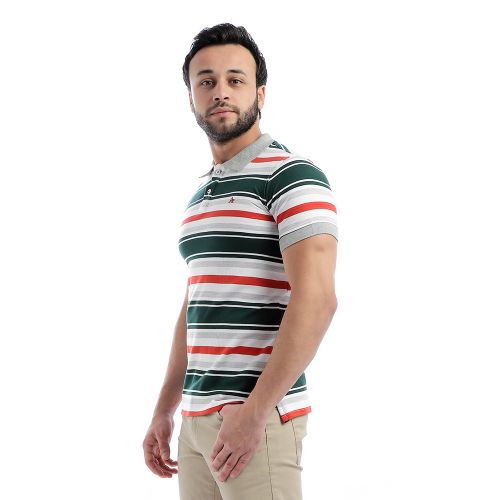 قميص بولو مخطط بيكيه - أخضر غامق