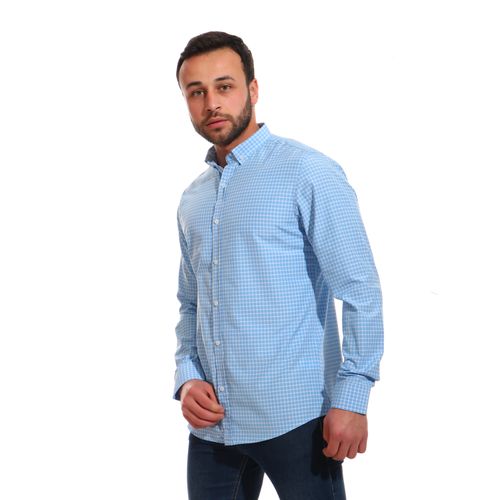 Trendy Plaids Full Sleeves Shirt - Sky Blue & White