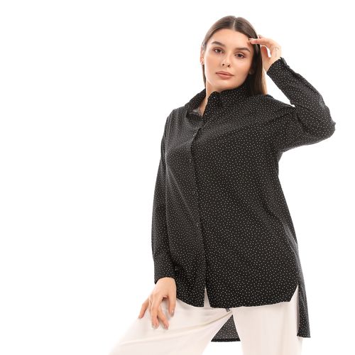 Long Sleeves Tiny Dotts Pattern Shirt - Black