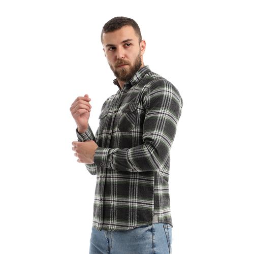 قميص كاجوال بأكمام طويلة ترتان - أسود وأخضر